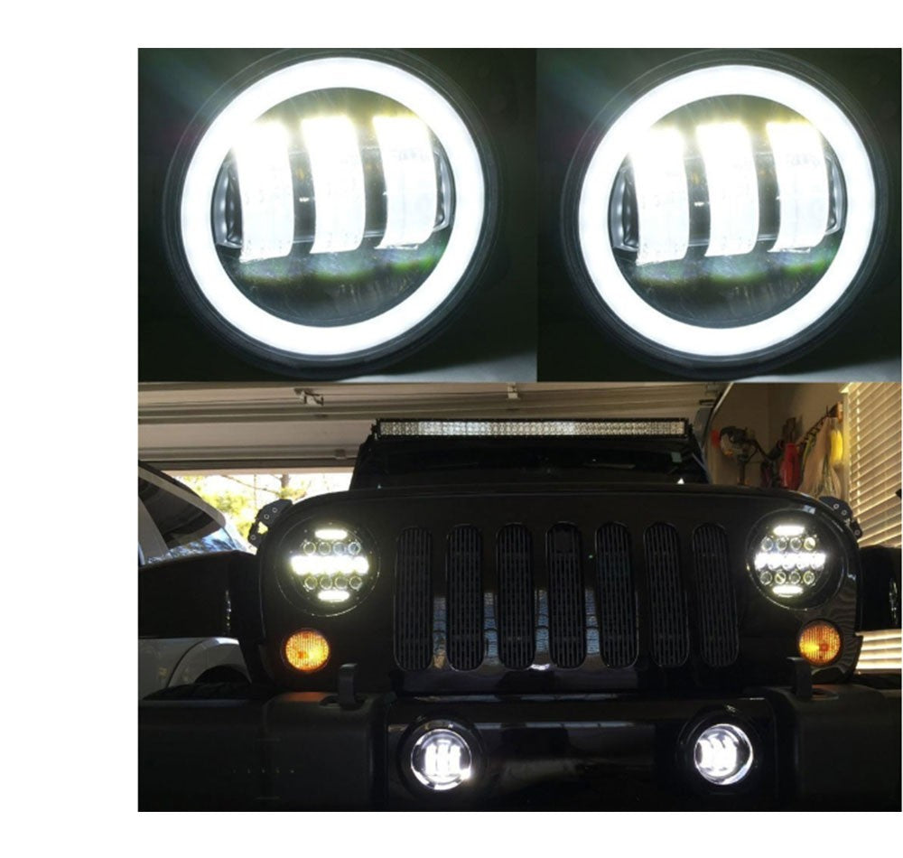 4-inch Round LED Fog Light 30W 6000K White Halo Ring DRL with Amber Turning Lighting for Jeep Wrangler JK TJ LJ - AKiHalo.com
