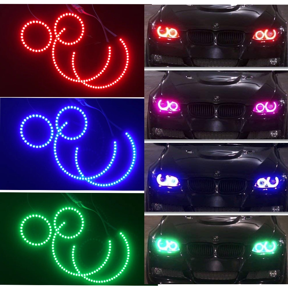 AkiHalo RGB Multi-Color 174-SMD LED Angel Eyes Halo Ring Lighting Kit w/Remote Control Compatible for BMW E60 E61 520i 525i 530i 540i 545i 550i M5 Pre LCI-03-07 & 06-2012 E90/E91 3 Series - AKiHalo.com