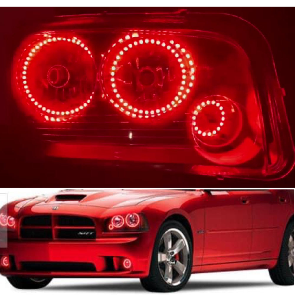 6pcs RGB Halo Rings & Fog Light for 2005 - 2010 Dodge Charger Headlight Kits DRL & Fog Light, Running Light, Demon Light with 16 Multi-Color IR Control - AKiHalo.com