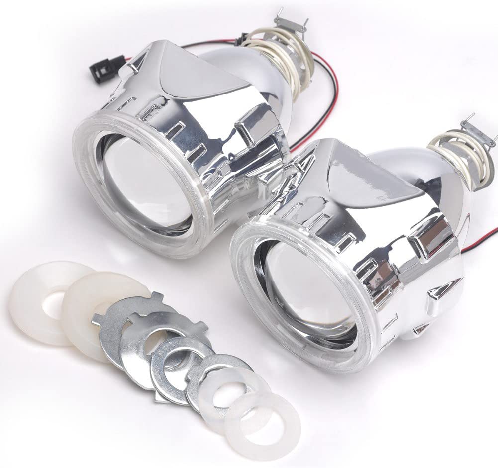 Mini 2.5" Inch HID Bi-xenon Projector Lens with CCFL Halo Rings Blue Color for Car Headlight H1 Bulb Chrome Shroud - AKiHalo.com