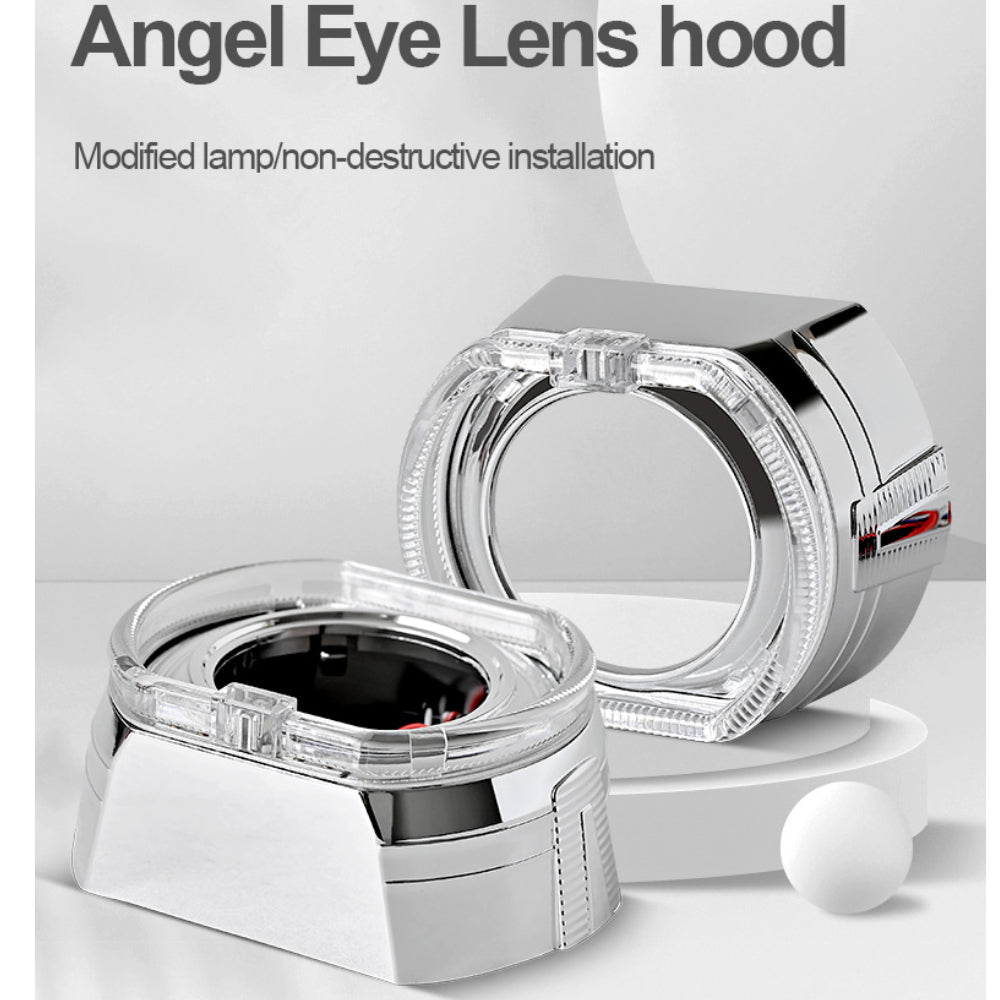 3.0-Inch H1 Bi-Xenon Headlamp Projector Lens w/DTM Style Square LED Halo Rings Daytime Running Light Shroud Compatible With Headlight Retrofit, Custom Headlamps Conversion - AKiHalo.com