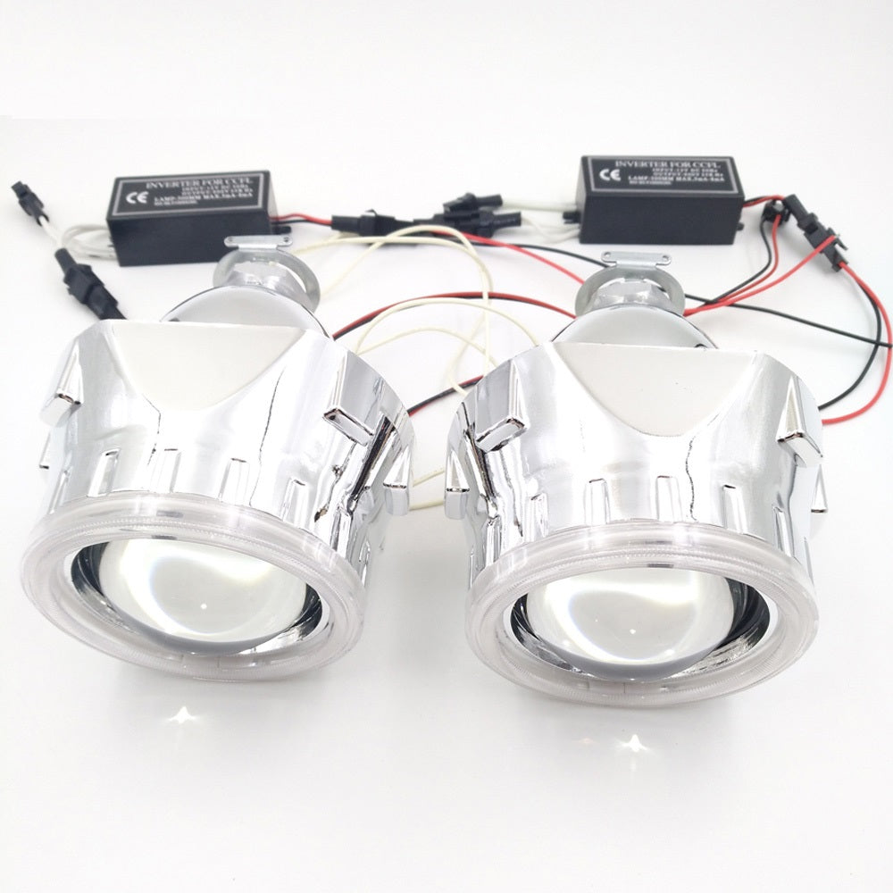 Mini 2.5" Inch HID Bi-xenon Projector Lens with CCFL Halo Rings Blue Color for Car Headlight H1 Bulb Chrome Shroud - AKiHalo.com