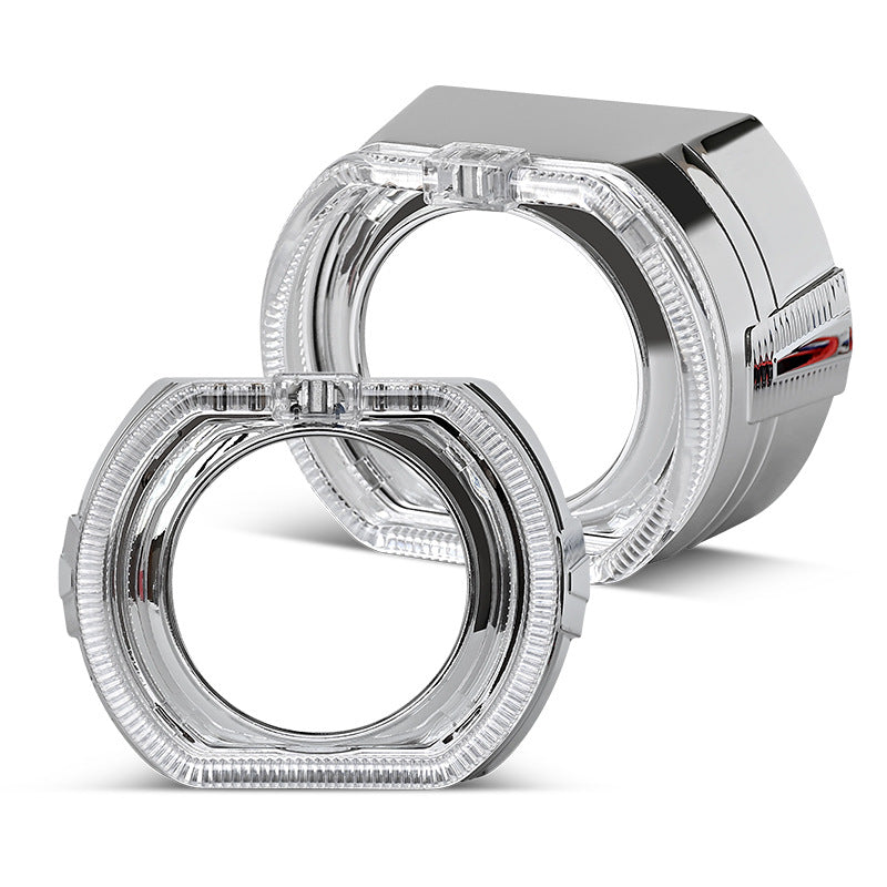 3.0-Inch H1 Bi-Xenon Headlamp Projector Lens w/DTM Style Square LED Halo Rings Daytime Running Light Shroud Compatible With Headlight Retrofit, Custom Headlamps Conversion - AKiHalo.com