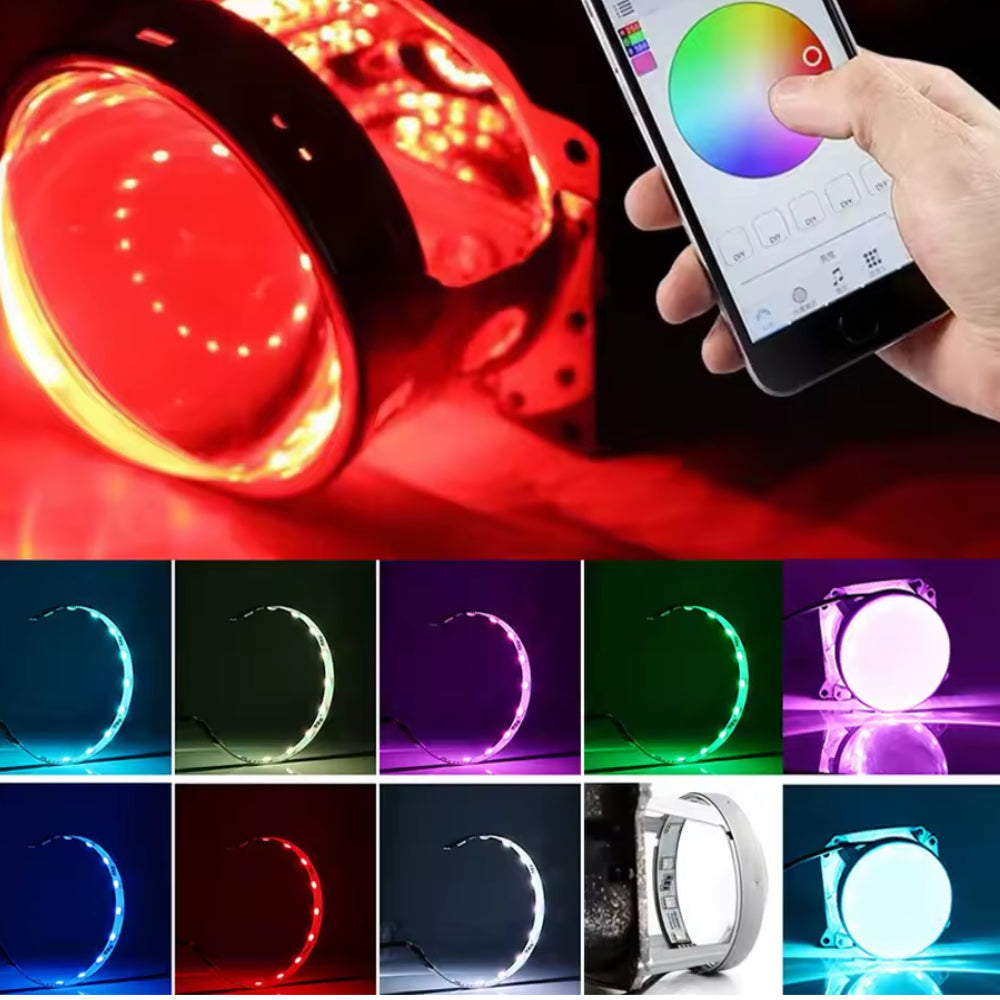 Eye Led 2pcs RGBIC Demon Devil Eyes LED Headlight Projector Lens Lamps – 360°