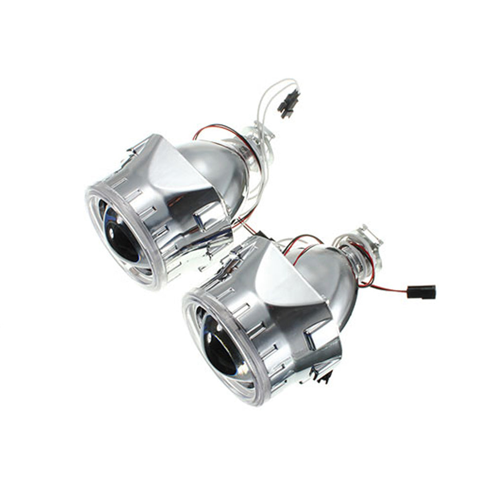 Mini 2.5" Inch HID Bi-xenon Projector Lens with CCFL Halo Rings Blue Color for Car Headlight H1 Bulb Chrome Shroud - AKiHalo.com