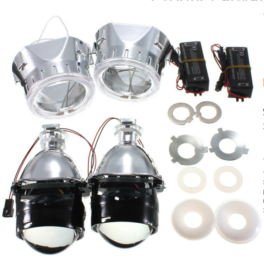 Mini 2.5" Inch HID Bi-xenon Projector Lens with CCFL Halo Rings Blue Color for Car Headlight H1 Bulb Chrome Shroud - AKiHalo.com