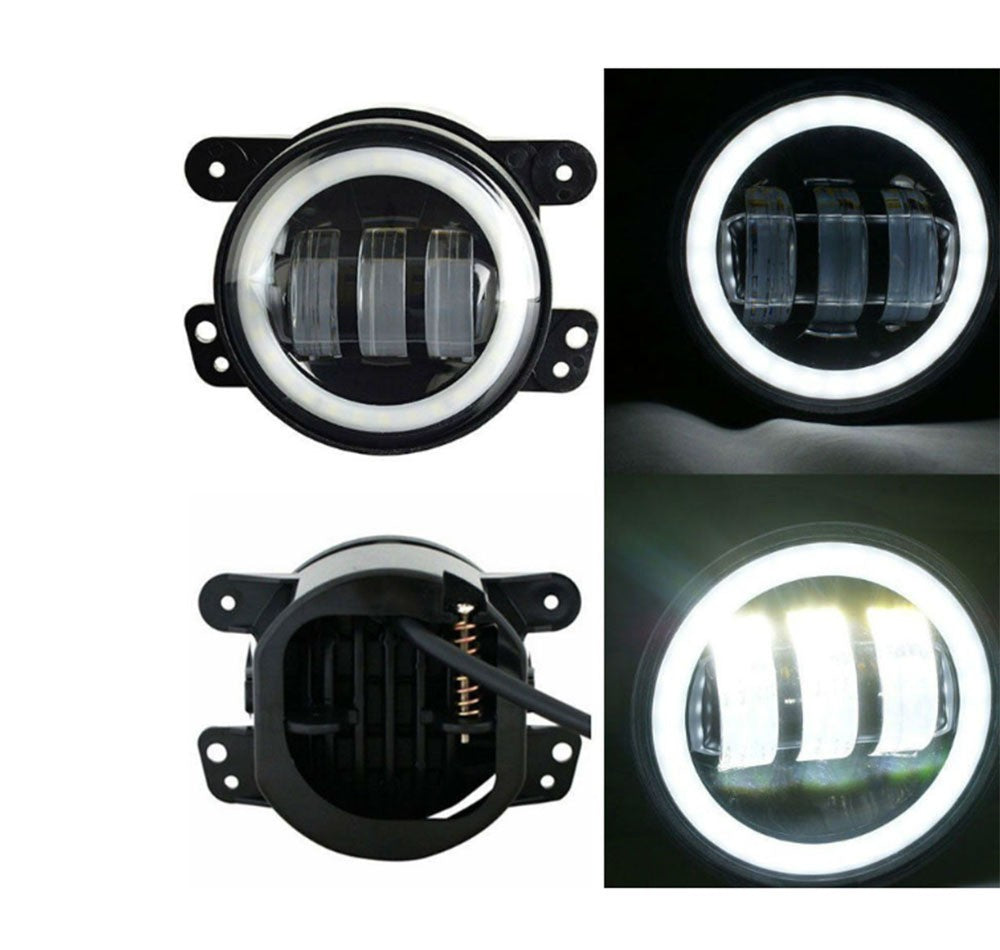 4-inch Round LED Fog Light 30W 6000K White Halo Ring DRL with Amber Turning Lighting for Jeep Wrangler JK TJ LJ - AKiHalo.com