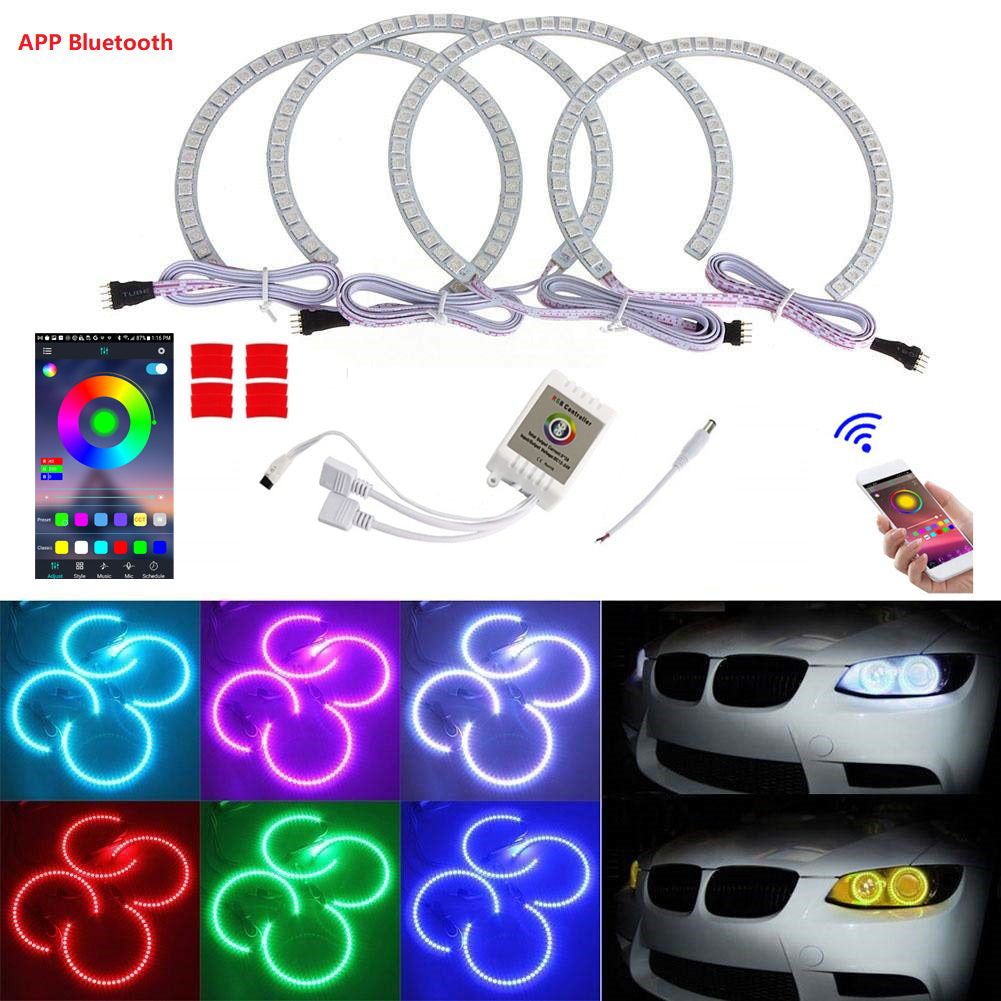 APP Bluetooth 4*131mm multi-color RGB Angel Eyes Halo Rings for BWM E46 E36 E38 E39 3 5 7 Headlight - AKiHalo.com