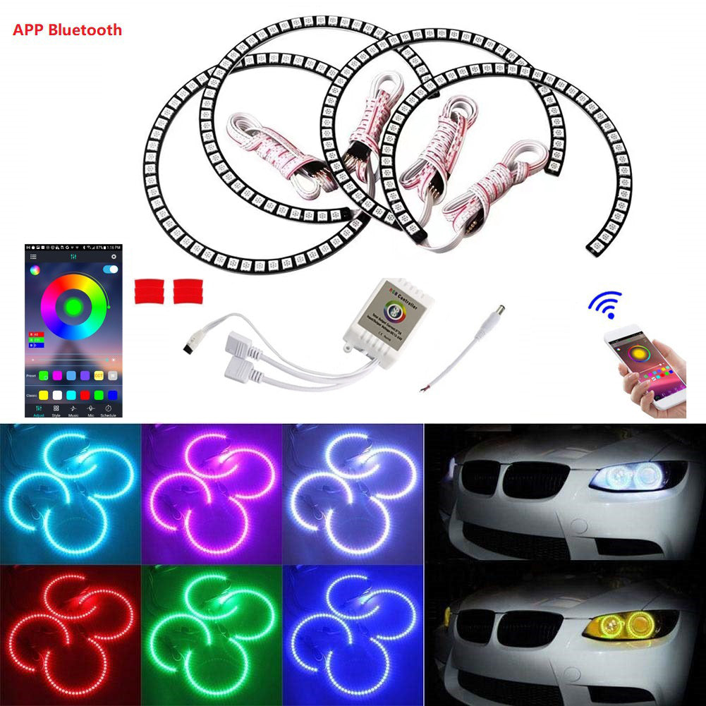 APP Bluetooth 4*131mm multi-color RGB Angel Eyes Halo Rings for BWM E46 E36 E38 E39 3 5 7 Headlight - AKiHalo.com