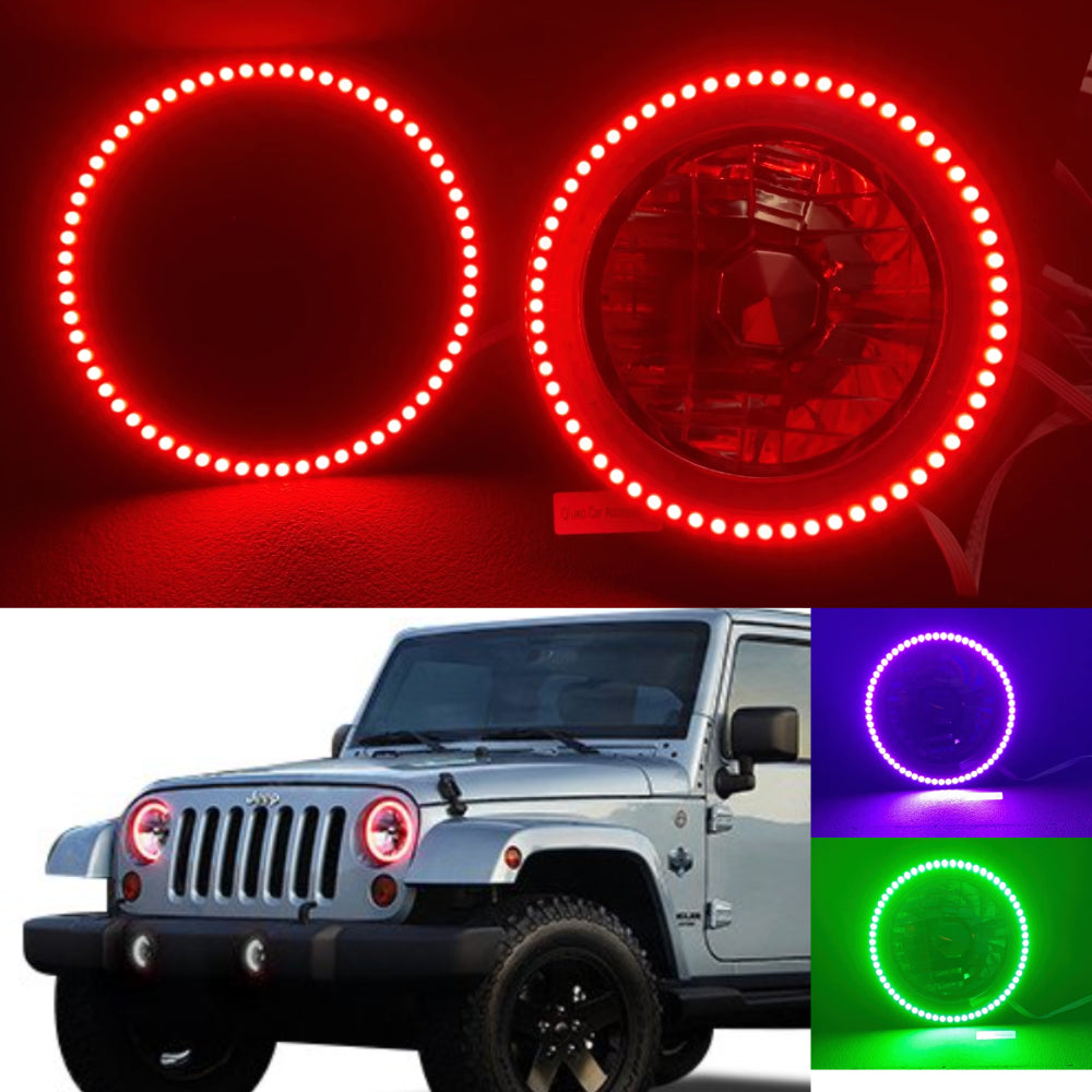 Universal 7" LED Angel Eyes Halo Rings for Jeep Wrangler JK or any size with 7-inch headlights - AKiHalo.com