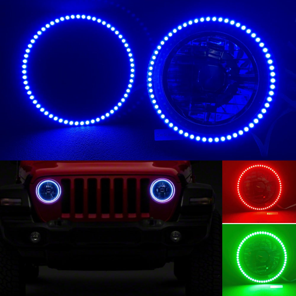 Universal 7" LED Angel Eyes Halo Rings for Jeep Wrangler JK or any size with 7-inch headlights - AKiHalo.com