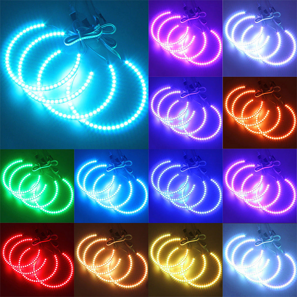 APP Bluetooth 4*131mm multi-color RGB Angel Eyes Halo Rings for BWM E46 E36 E38 E39 3 5 7 Headlight - AKiHalo.com