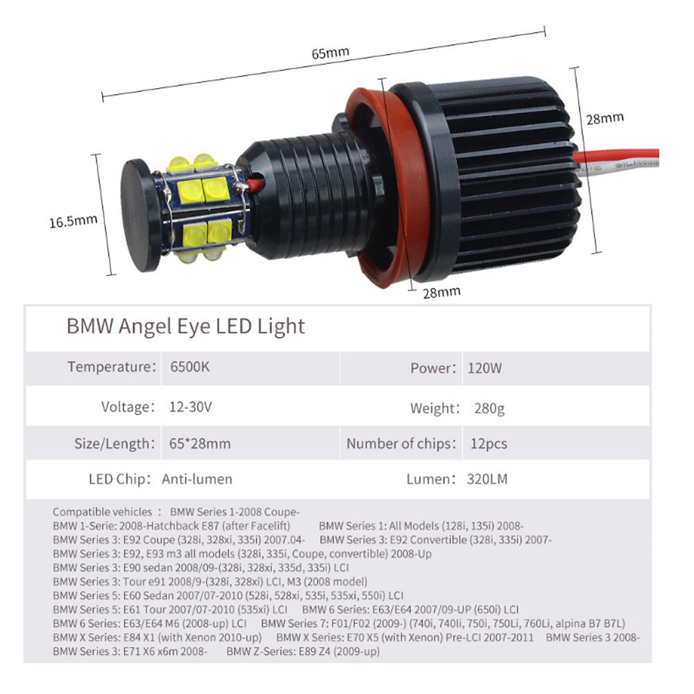 LED Marker Angel Eyes H8 120W Halo Ring Error Free for B-M-W E92 E93 E70 E71 F01 F02 F03 F04 E83 E70 E71 E89 3 5 7 Series X5 X6 Z4 Headlights - AKiHalo.com