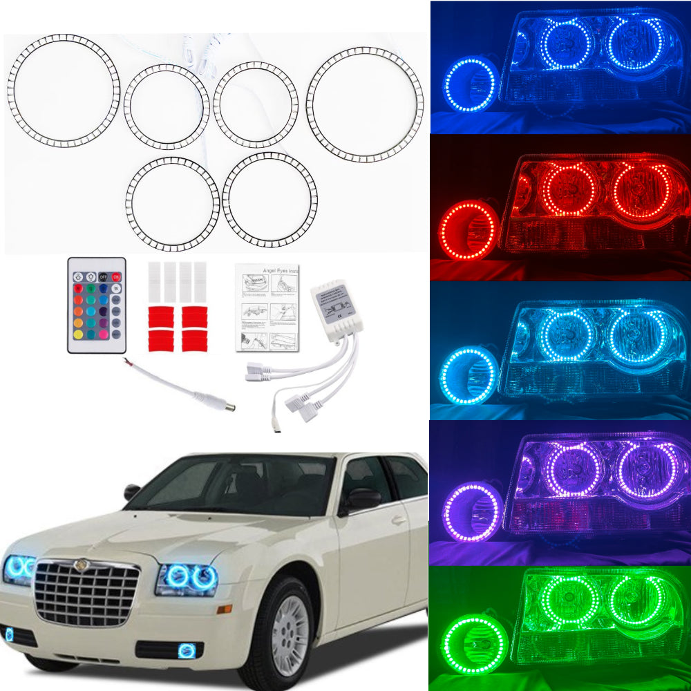 RGB LED Halo Rings Kit for 2005-2010 Chrysler 300 HEADLIGHT & FOG LIGHT KIT - AKiHalo.com