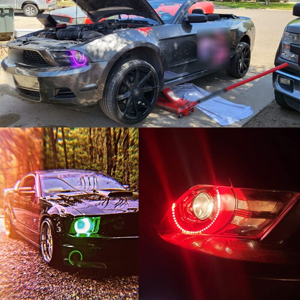 16-Color RGB LED Headlight Halo Ring Lighting Kit Compatible With 2005-2012 Ford Mustang Reflector Halogen Headlamp Retrofit w/Remote - AKiHalo.com
