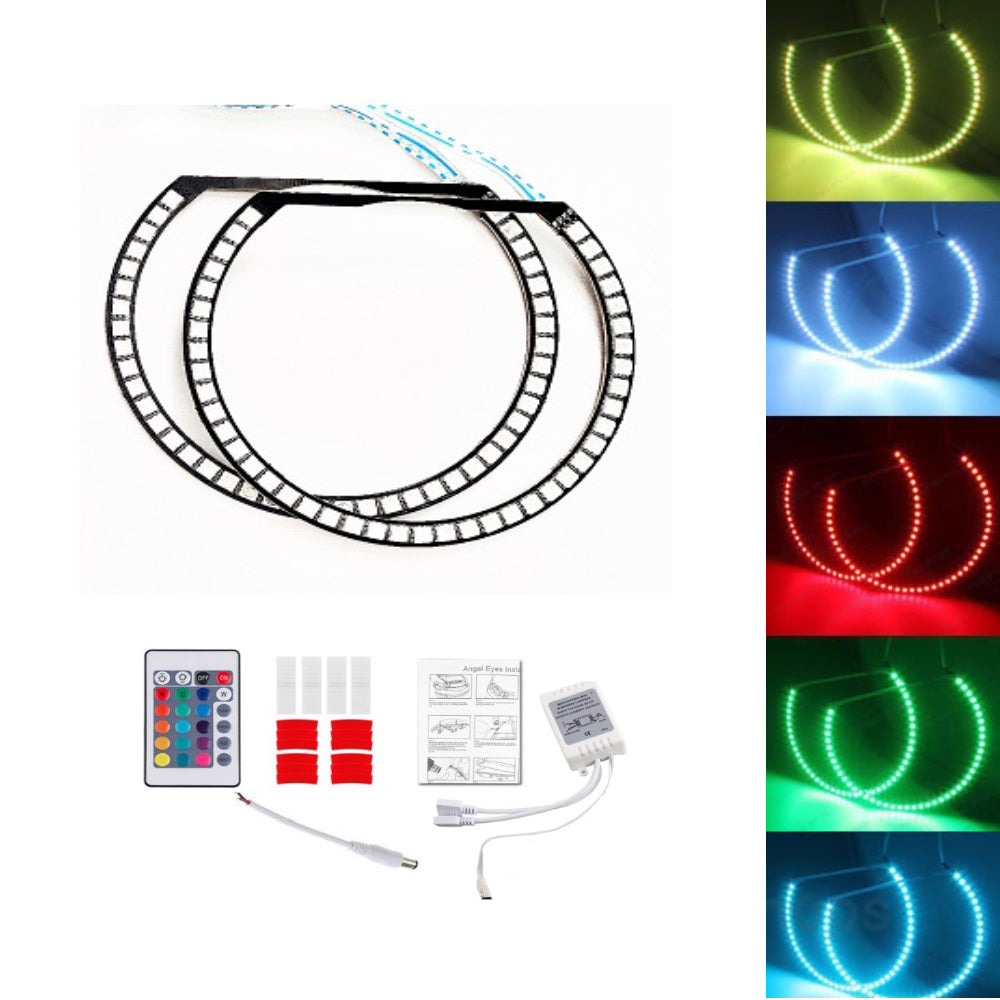 16-Color RGB LED Headlight Halo Ring Lighting Kit Compatible With 2005-2012 Ford Mustang Reflector Halogen Headlamp Retrofit w/Remote - AKiHalo.com