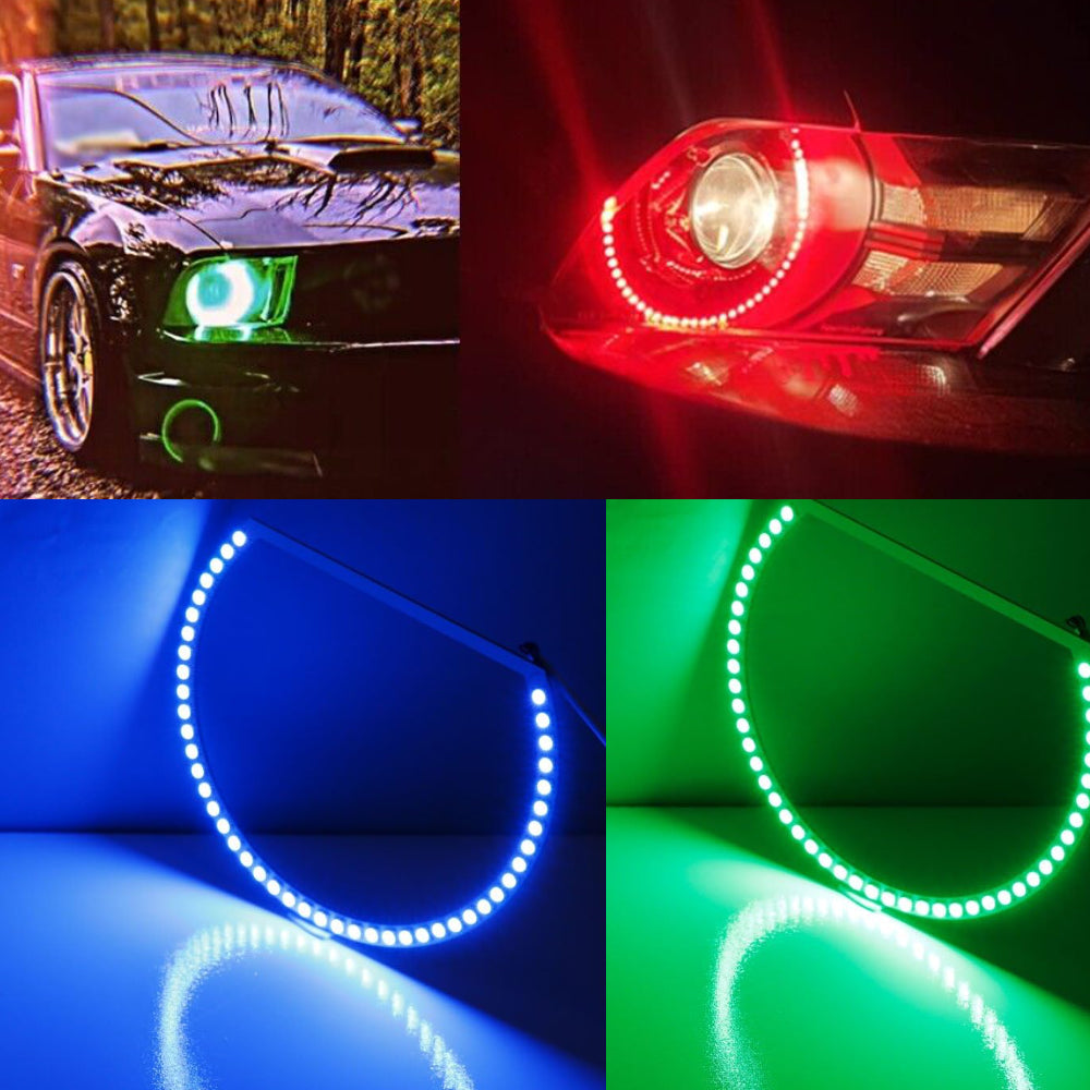 16-Color RGB LED Headlight Halo Ring Lighting Kit Compatible With 2005-2012 Ford Mustang Reflector Halogen Headlamp Retrofit w/Remote - AKiHalo.com