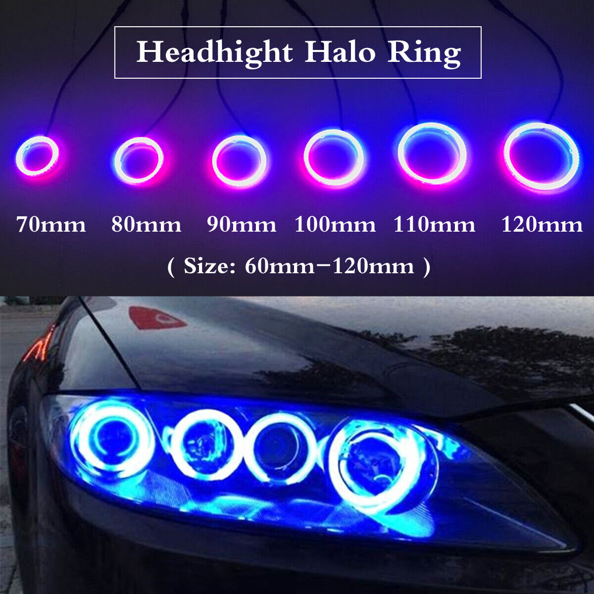 Dynamic RGB Angel Eyes Bluetooth APP Control LED Halo Ring Sequential DRL  Cotton