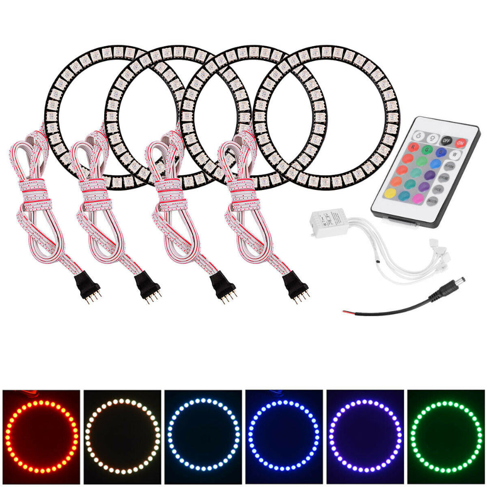 AkiHalo 4pcs LED Angel Eyes Ring Multi-Color RGB 16 Color 5050 COB Angel Eye Halo Ring Light Kit Plus Remote Control For BMW,Ford, Hyundai , Toyota, GMC, Chevrolet, Jeep, Hyundai, Mazda, Honda, Subaru, Chrysler, GMC, Chevrolet Headlights - AKiHalo.com