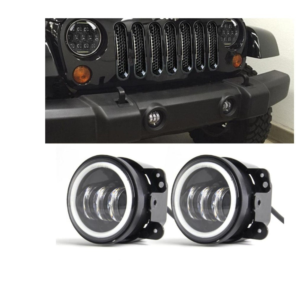 4-inch Round LED Fog Light 30W 6000K White Halo Ring DRL with Amber Turning Lighting for Jeep Wrangler JK TJ LJ - AKiHalo.com