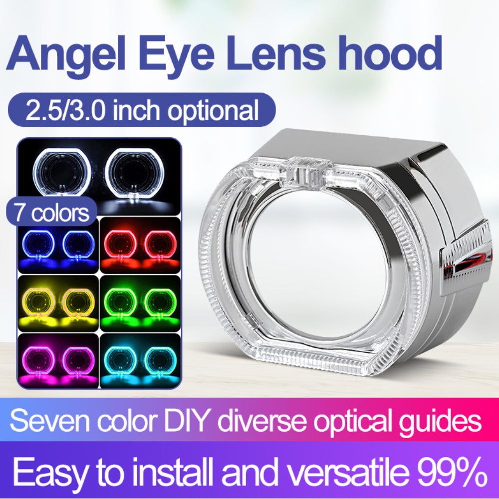 3.0-Inch H1 Bi-Xenon Headlamp Projector Lens w/DTM Style Square LED Halo Rings Daytime Running Light Shroud Compatible With Headlight Retrofit, Custom Headlamps Conversion - AKiHalo.com