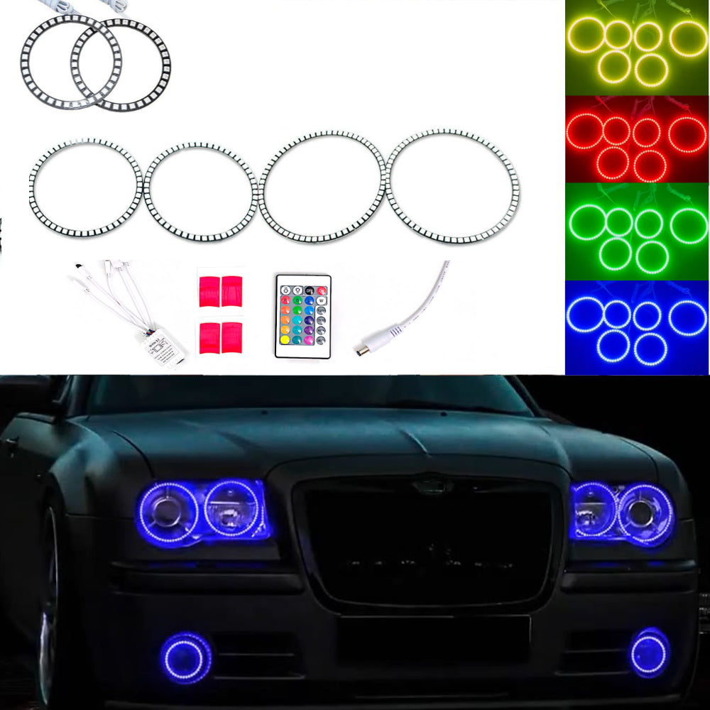 RGB 6pcs Halo Rings Kit for CHRYSLER 300C SRT 2004-2010 Headlight Kits Demon Light with Fog Light - AKiHalo.com