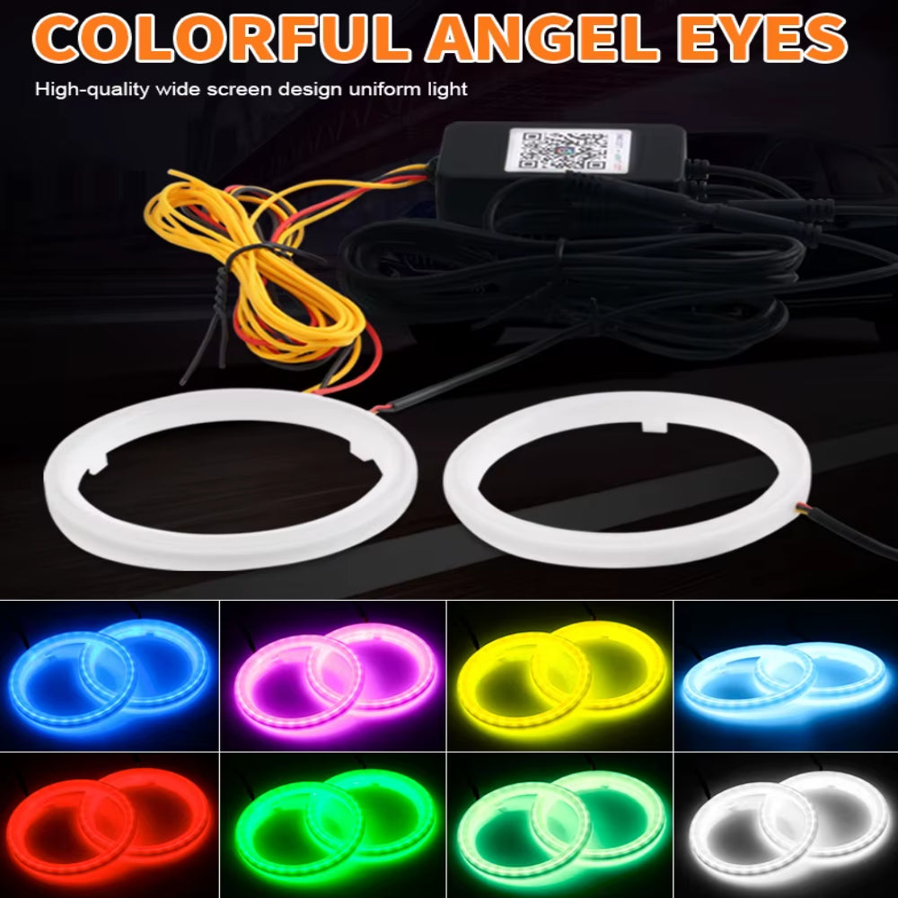 QasimLED 70mm RGB COB LED Halo Ring Angel Eyes - Bluetooth APP Bediening - Universeel Voor Auto En Motor