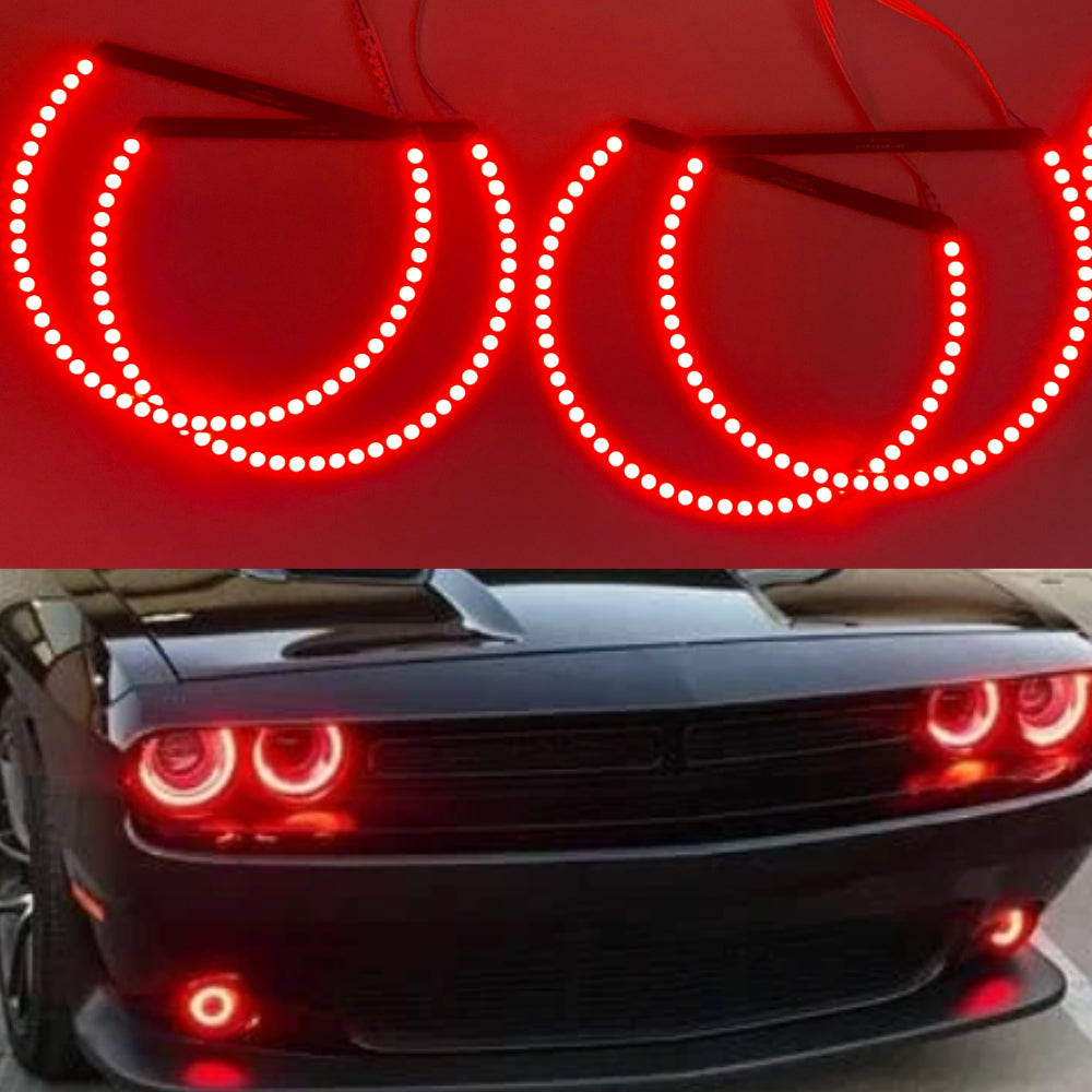 White LED Angel Eye Halo Rings Kit For 2008-2014 Dodge Challenger - Headlight Retrofit With Wiring
