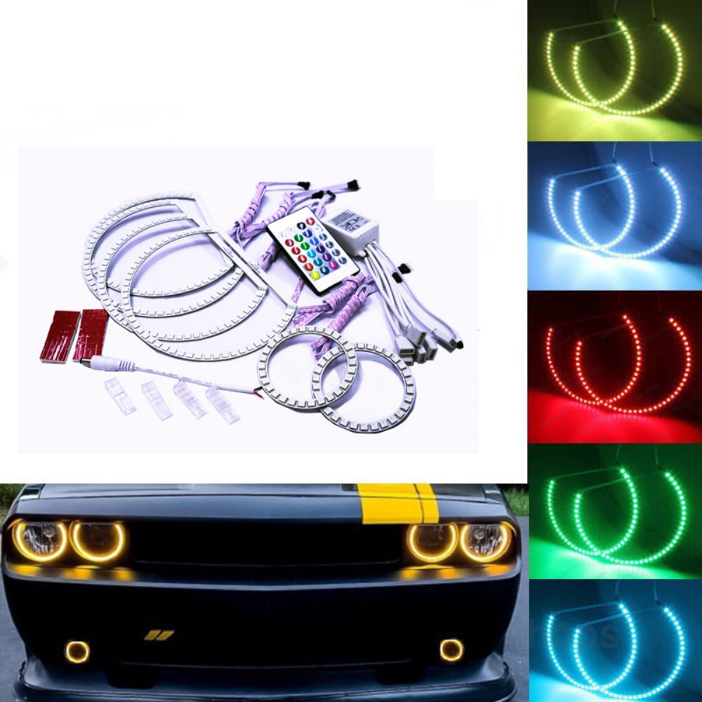 AkiHalo 4pcs RGB Multi-color LED Angel Eye Light Halo Ring Demon KIT Headlight for Dodge Challenger 2008-2014 Dodge Challenger 15-19 Halo kits - AKiHalo.com