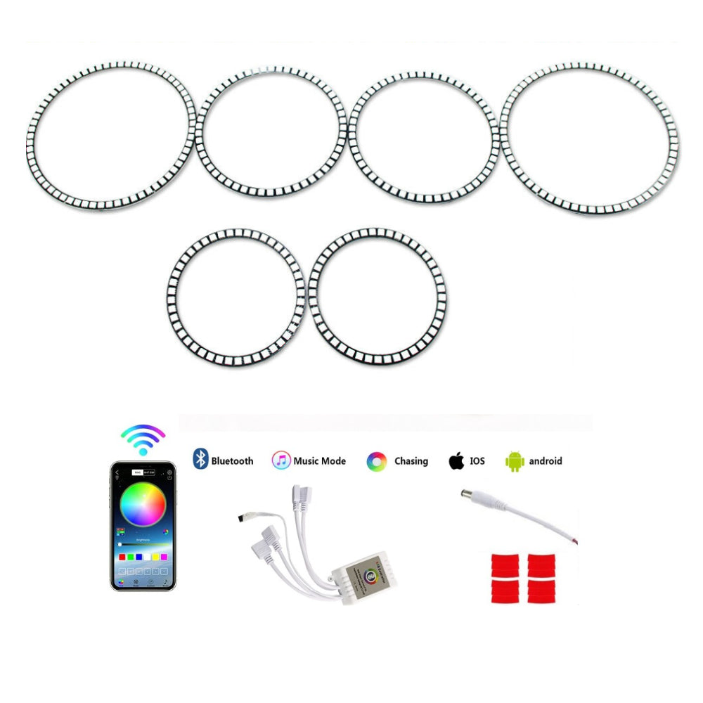 For 2005 - 2010 Dodge Charger Headlight Kits DRL Dark Smoke 6pcs RGB Angel Eyes Halo Rings - AKiHalo.com