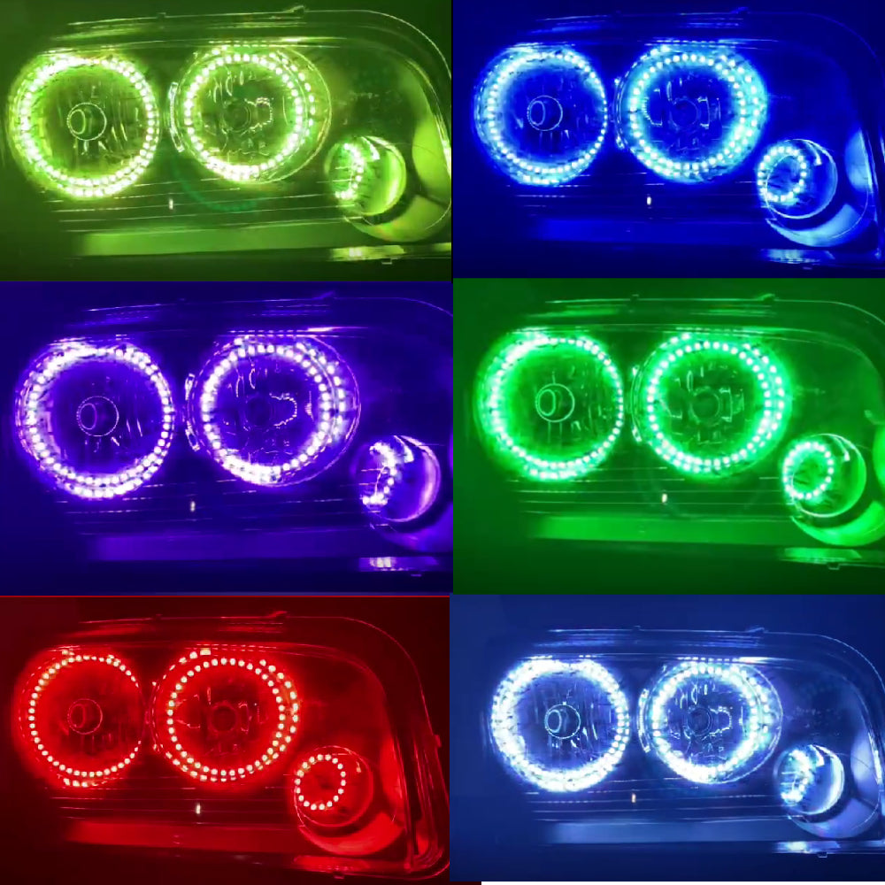 For 2005 - 2010 Dodge Charger Headlight Kits DRL Dark Smoke 6pcs RGB Angel Eyes Halo Rings - AKiHalo.com