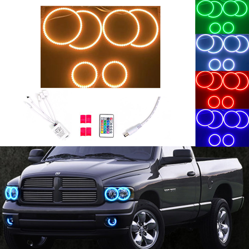 For Dodge Ram 1500 06-08/07-09 Dodge Ram 2500 3500 Headlight RGB Halo Rings Angel Eyes - AKiHalo.com