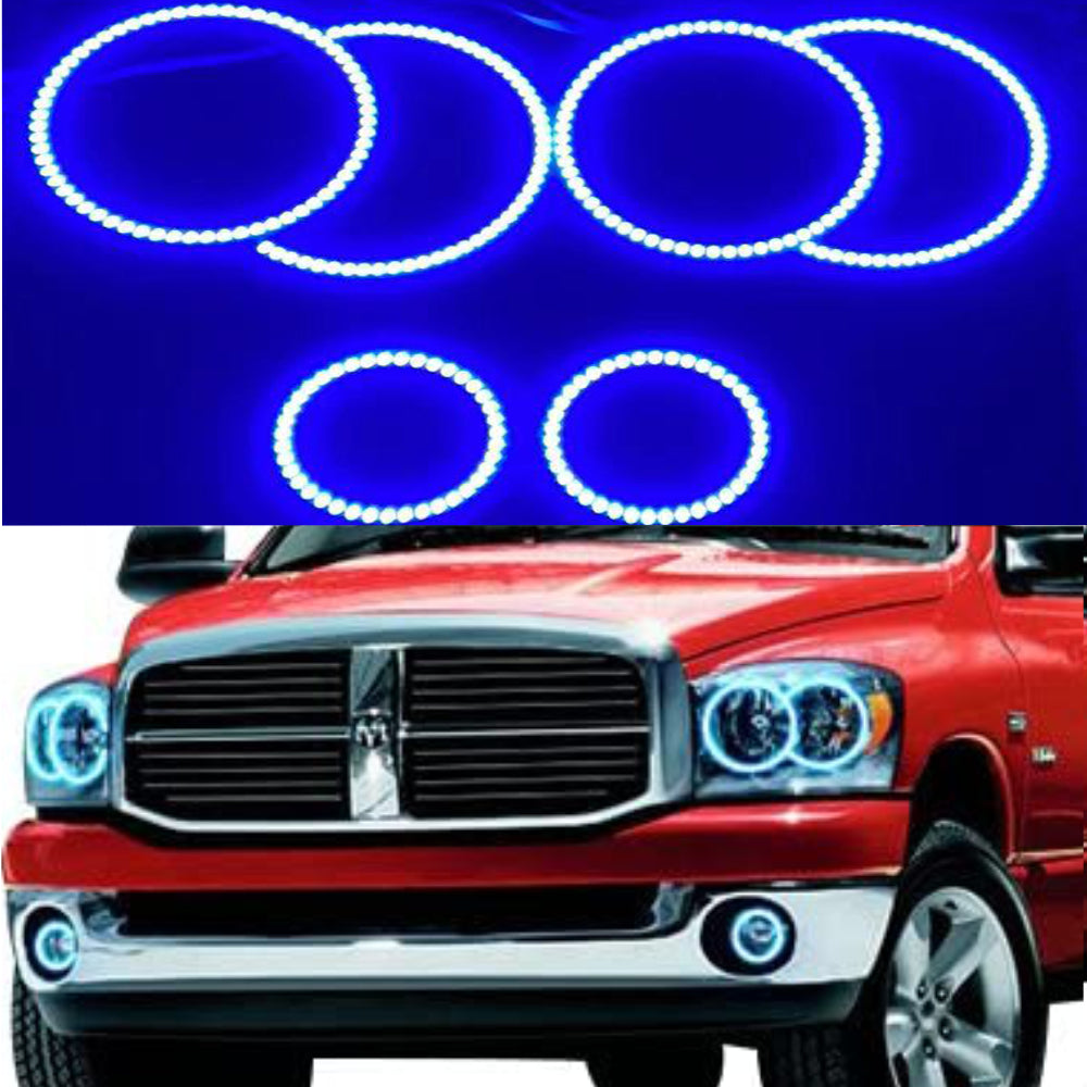 For Dodge Ram 1500 06-08/07-09 Dodge Ram 2500 3500 Headlight RGB Halo Rings Angel Eyes - AKiHalo.com