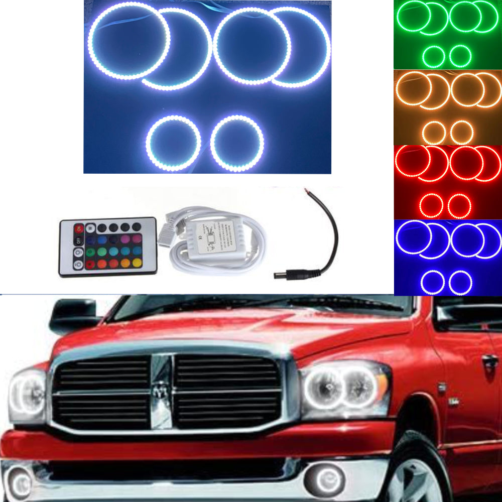 For Dodge Ram 1500 06-08/07-09 Dodge Ram 2500 3500 Headlight RGB Halo Rings Angel Eyes - AKiHalo.com