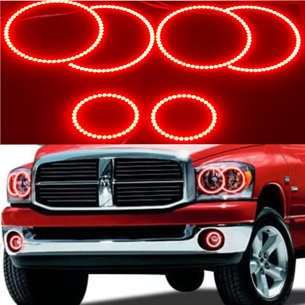 For Dodge Ram 1500 06-08/07-09 Dodge Ram 2500 3500 Headlight RGB Halo Rings Angel Eyes - AKiHalo.com