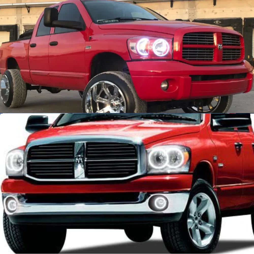 For Dodge Ram 1500 06-08/07-09 Dodge Ram 2500 3500 Headlight RGB Halo Rings Angel Eyes - AKiHalo.com