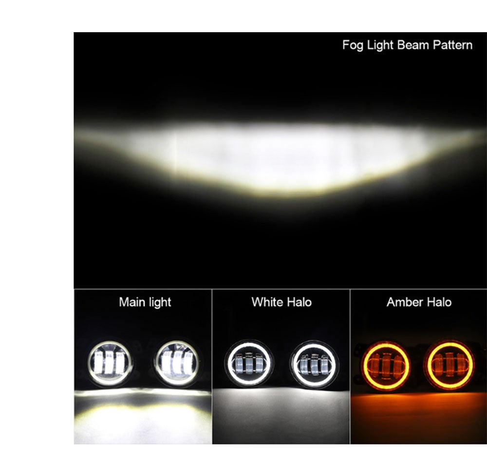 4-inch Round LED Fog Light 30W 6000K White Halo Ring DRL with Amber Turning Lighting for Jeep Wrangler JK TJ LJ - AKiHalo.com