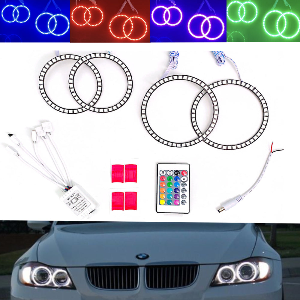 Multi-Color 180-SMD RGB LED Angel Eyes Halo Ring Lighting Kit w/ Remote Control for 2007-2011 BMW E92 E93 328i 335i M3 Coupe or Convertible - AKiHalo.com