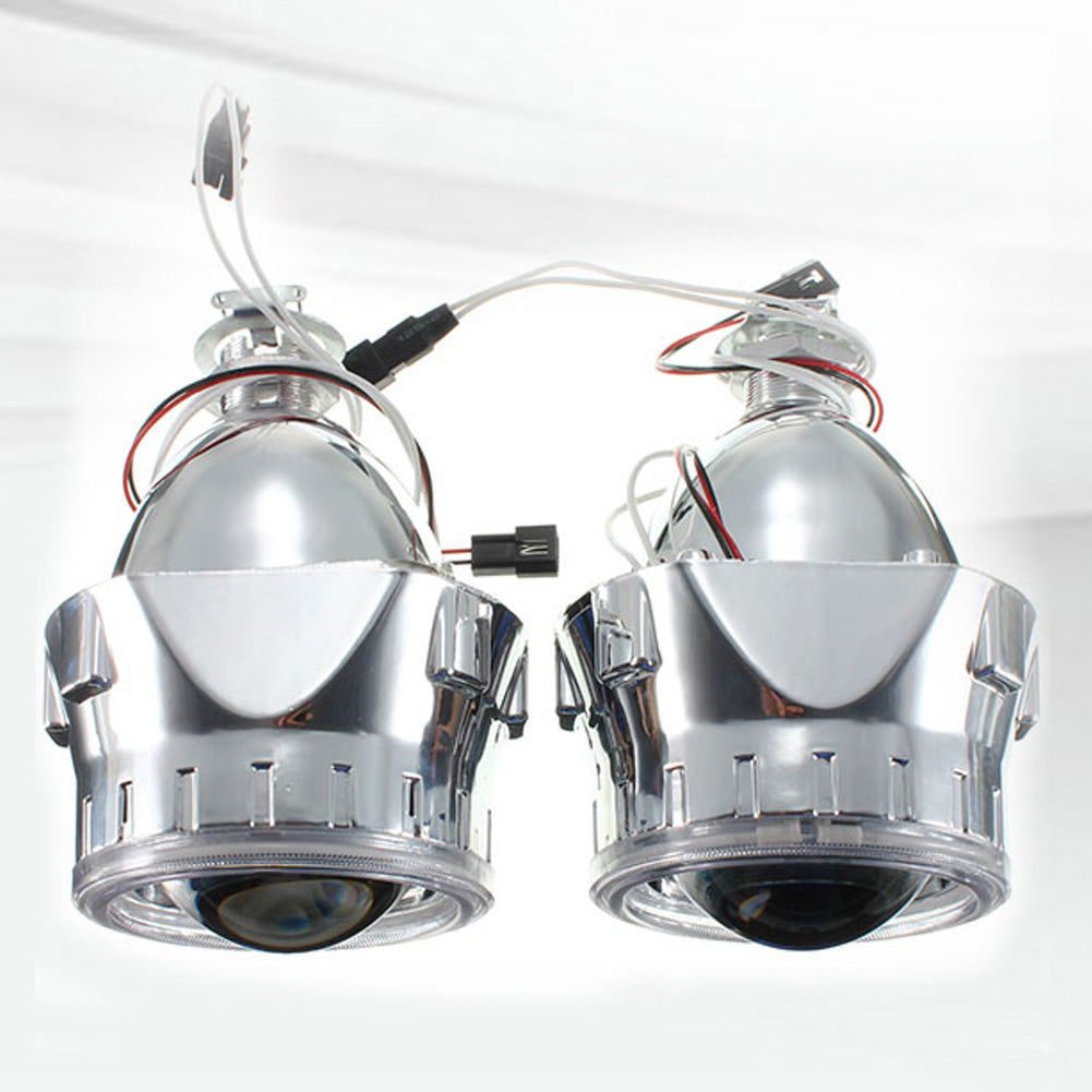 Mini 2.5" Inch HID Bi-xenon Projector Lens with CCFL Halo Rings Blue Color for Car Headlight H1 Bulb Chrome Shroud - AKiHalo.com
