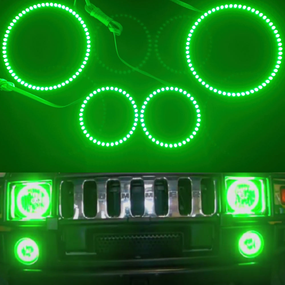 APP Bluetooth RGB Multi-Color LED Halo Ring & Fog Light Kit for Hummer H2 03-09 Headlight Kits - AKiHalo.com