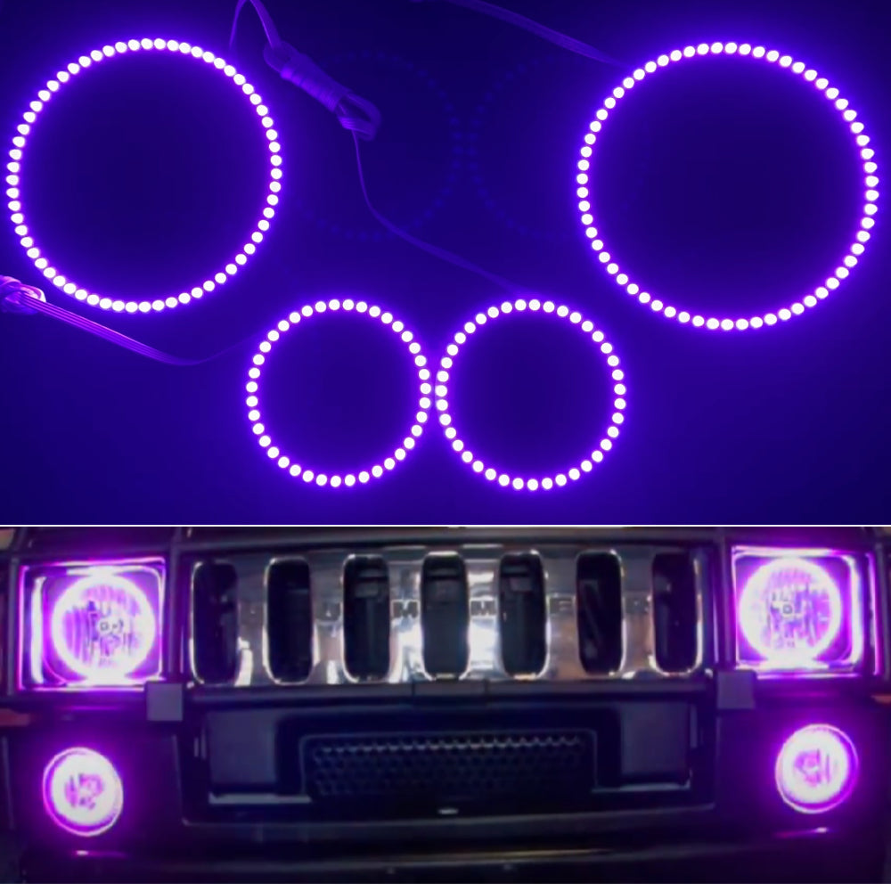 APP Bluetooth RGB Multi-Color LED Halo Ring & Fog Light Kit for Hummer H2 03-09 Headlight Kits - AKiHalo.com