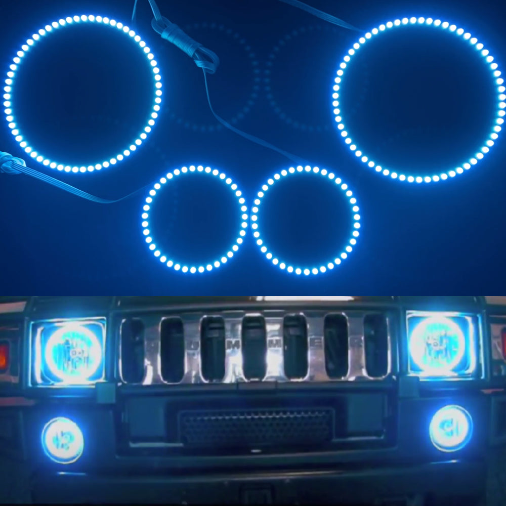 APP Bluetooth RGB Multi-Color LED Halo Ring & Fog Light Kit for Hummer H2 03-09 Headlight Kits - AKiHalo.com