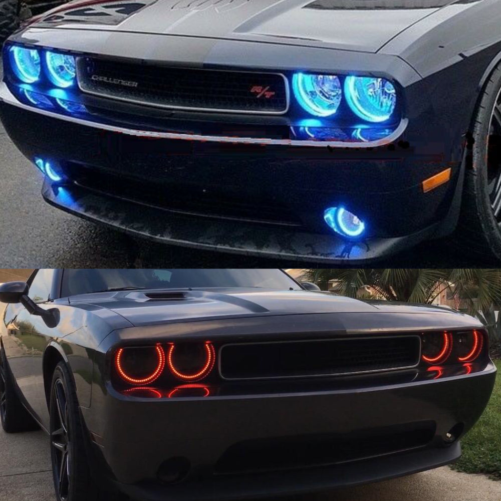 AkiHalo 4pcs RGB Multi-color LED Angel Eye Light Halo Ring Demon KIT Headlight for Dodge Challenger 2008-2014 Dodge Challenger 15-19 Halo kits - AKiHalo.com