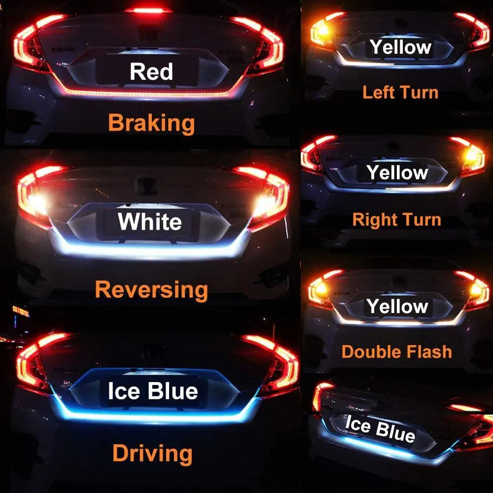 AkiHalo 1.2M LED Strip Trunk Tail Brake Turn Signal Light Flow Type Ice Blue Red Yellow White DC 12V (1.2M, 4 color) - AKiHalo.com