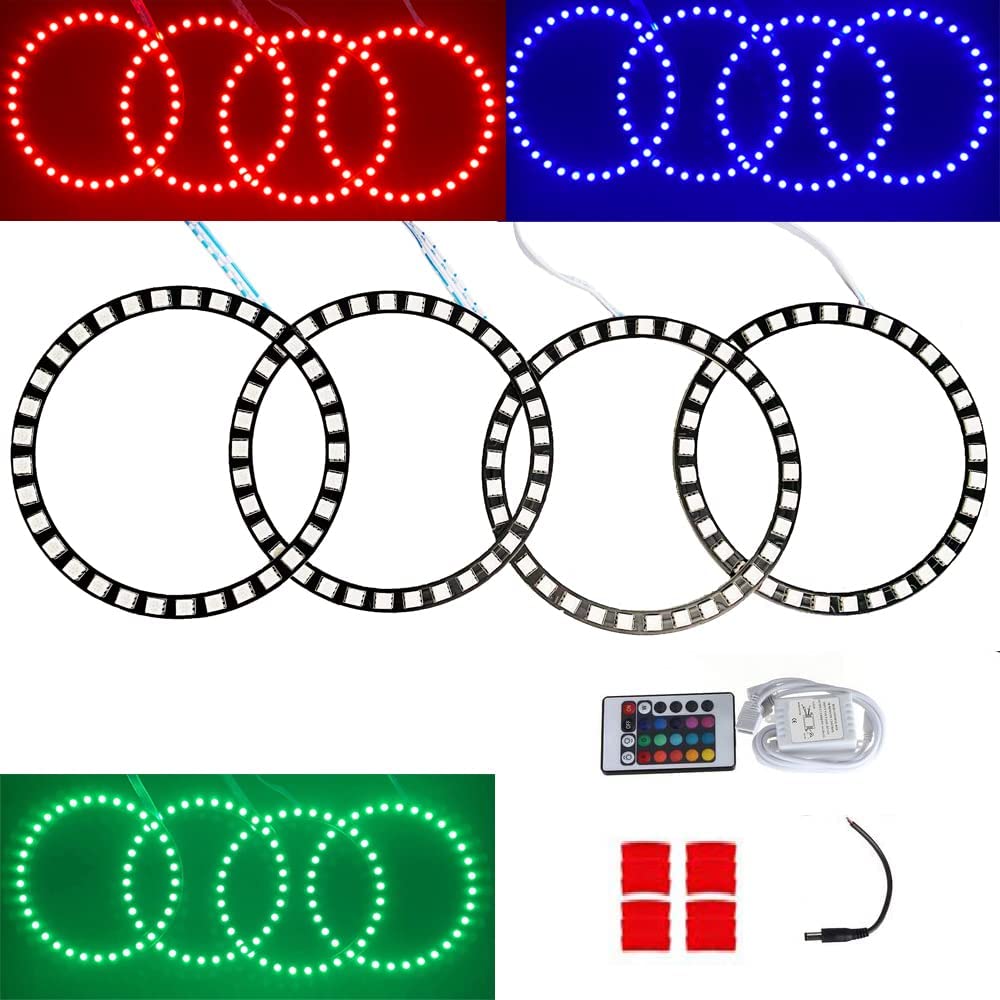 AkiHalo 4pcs LED Angel Eyes Ring Multi-Color RGB 16 Color 5050 COB Angel Eye Halo Ring Light Kit Plus Remote Control For BMW,Ford, Hyundai , Toyota, GMC, Chevrolet, Jeep, Hyundai, Mazda, Honda, Subaru, Chrysler, GMC, Chevrolet Headlights - AKiHalo.com