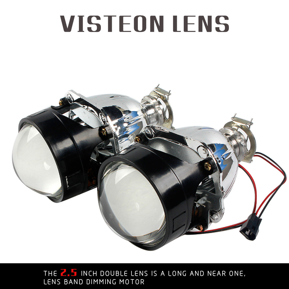 3.0-Inch H1 Bi-Xenon Headlamp Projector Lens w/DTM Style Square LED Halo Rings Daytime Running Light Shroud Compatible With Headlight Retrofit, Custom Headlamps Conversion - AKiHalo.com
