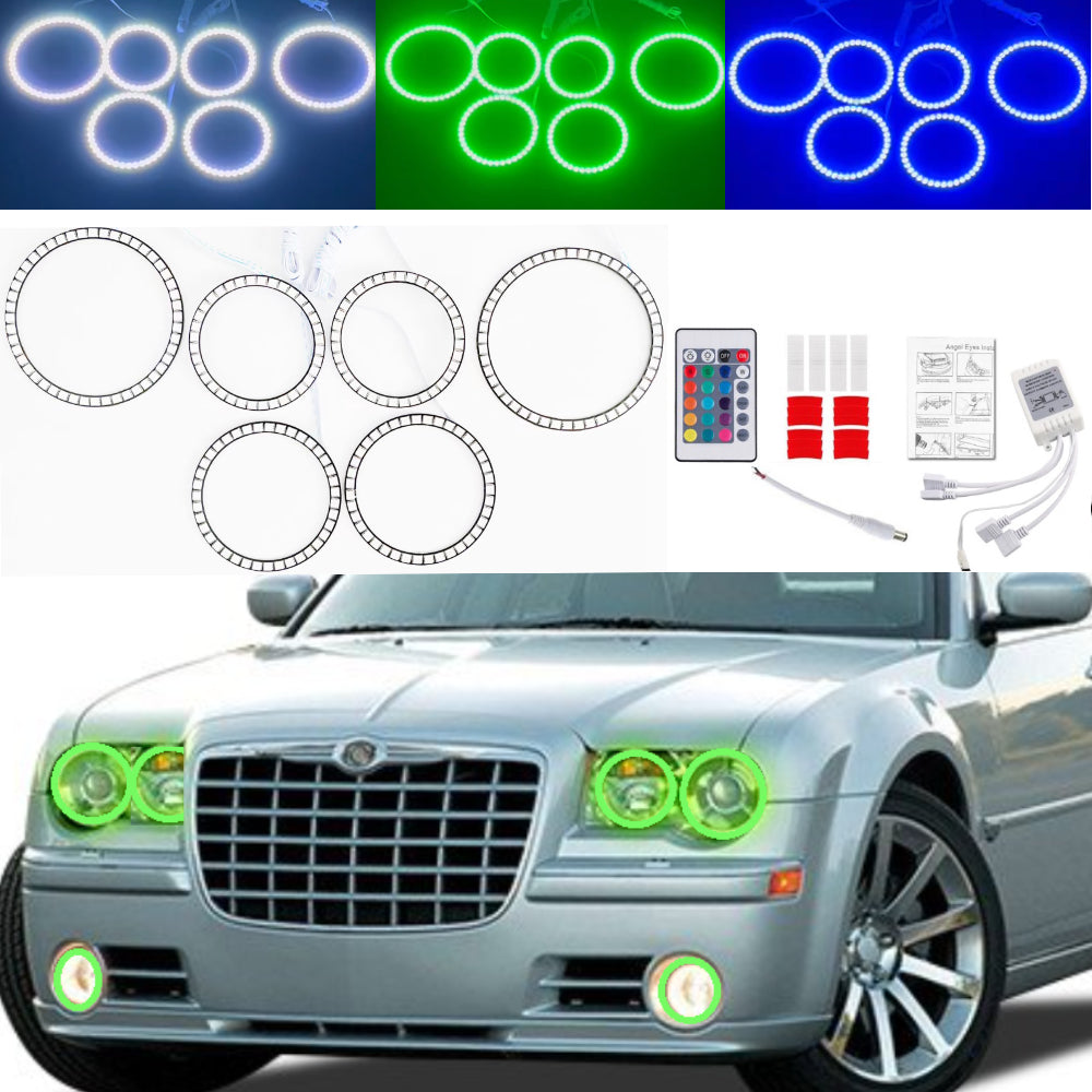 RGB 6pcs Halo Rings Kit for CHRYSLER 300C SRT 2004-2010 Headlight Kits Demon Light with Fog Light - AKiHalo.com