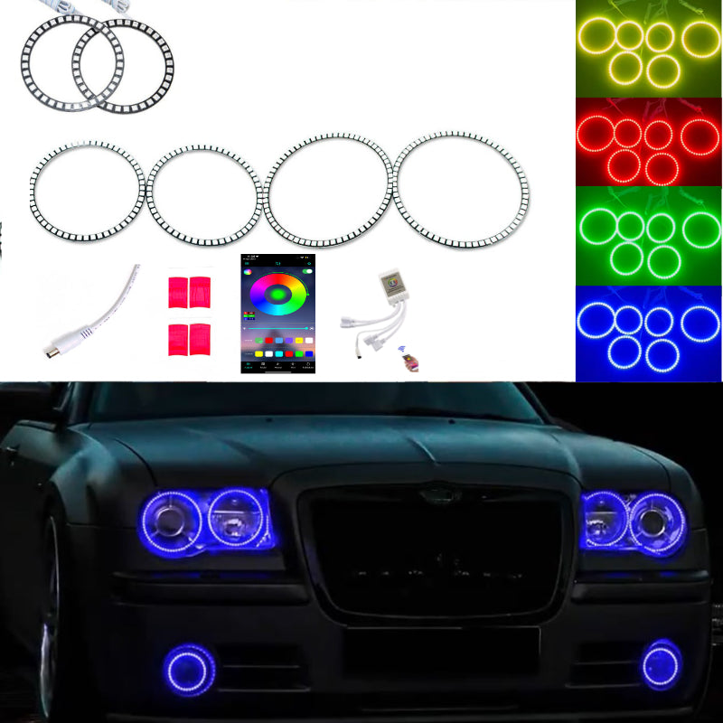 RGB 6pcs Halo Rings Kit for CHRYSLER 300C SRT 2004-2010 Headlight Kits Demon Light with Fog Light - AKiHalo.com