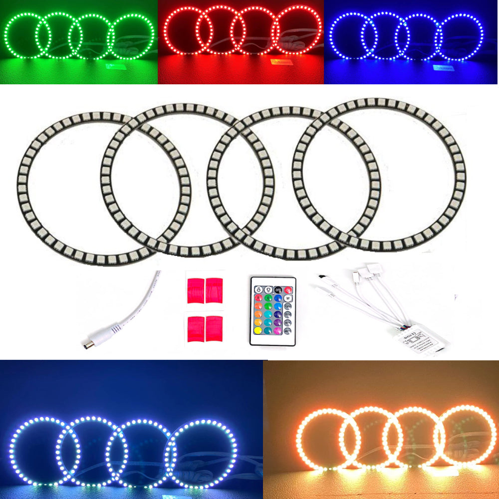 AkiHalo 4pcs LED Angel Eyes Ring Multi-Color RGB 16 Color 5050 COB Angel Eye Halo Ring Light Kit Plus Remote Control For BMW,Ford, Hyundai , Toyota, GMC, Chevrolet, Jeep, Hyundai, Mazda, Honda, Subaru, Chrysler, GMC, Chevrolet Headlights - AKiHalo.com