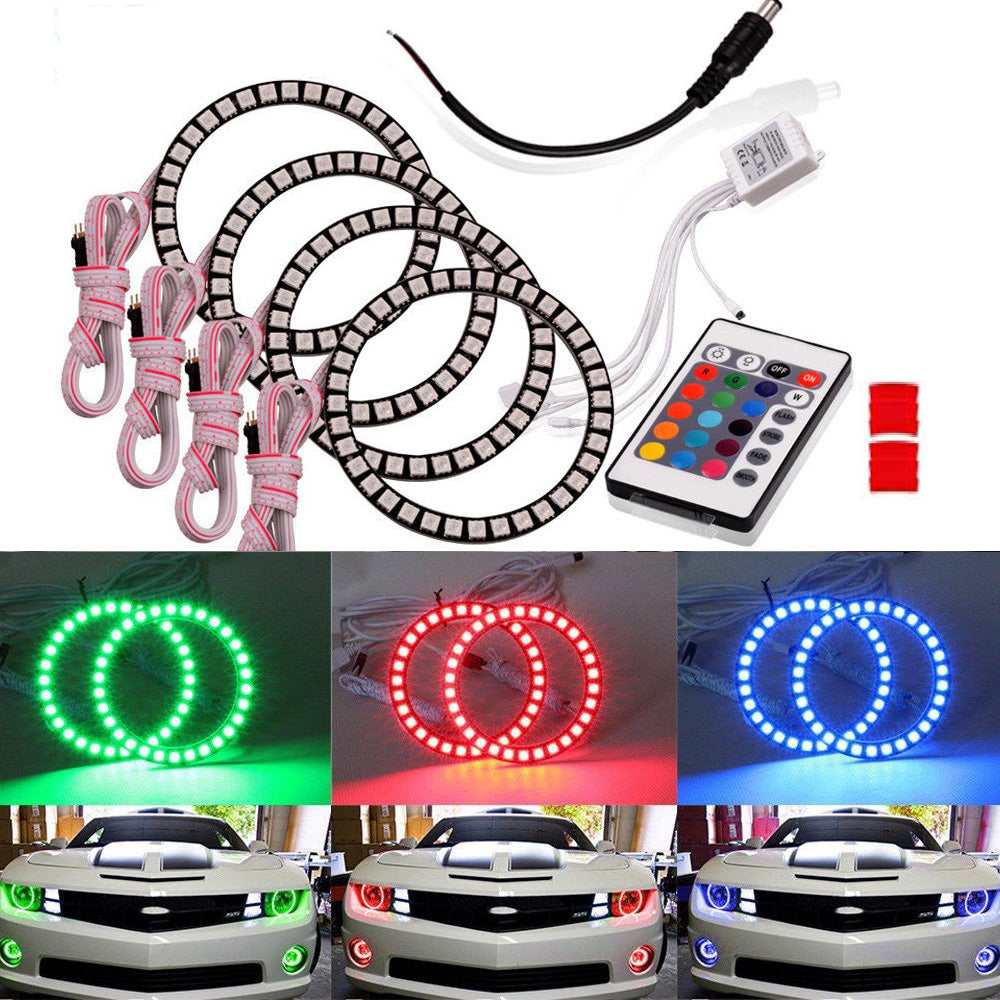 AkiHalo 4pcs LED Angel Eyes Ring Multi-Color RGB 16 Color 5050 COB Angel Eye Halo Ring Light Kit Plus Remote Control For BMW,Ford, Hyundai , Toyota, GMC, Chevrolet, Jeep, Hyundai, Mazda, Honda, Subaru, Chrysler, GMC, Chevrolet Headlights - AKiHalo.com